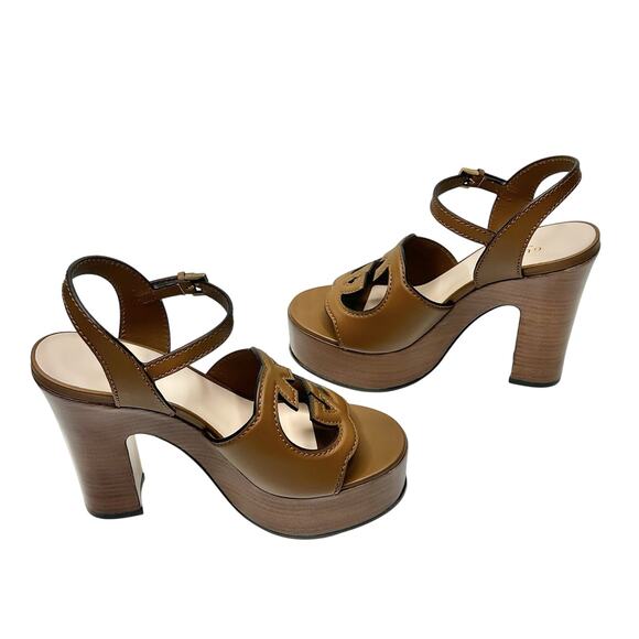 Gucci Cutout Interlocking G 36.5/ US 6.5 Platform Sandal Dark Brown Leather NIB - Picture 9 of 15
